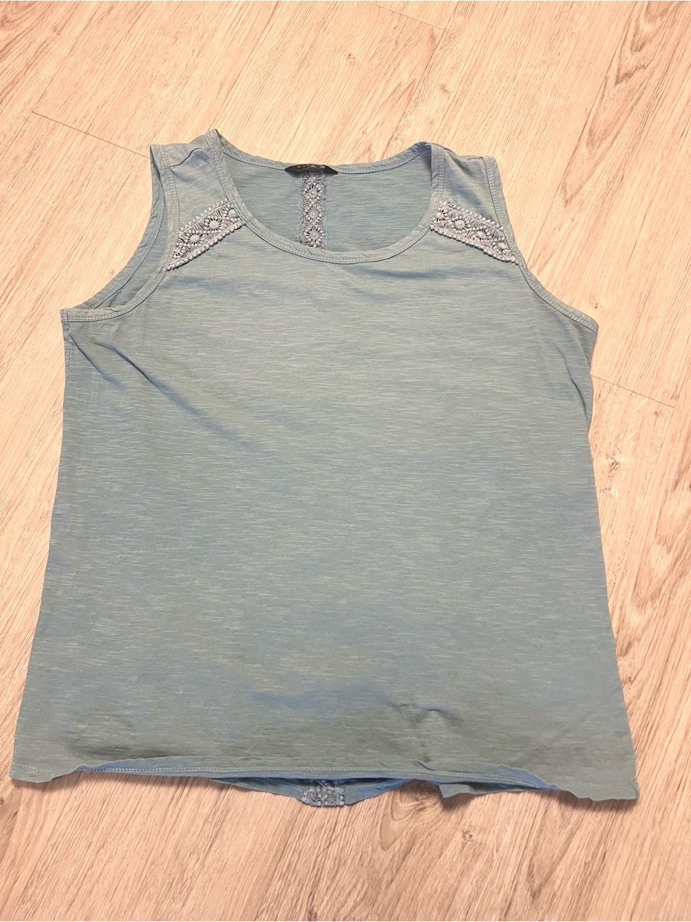 Denver Hayes Light Teal Sleeveless Tank with Lace Accents